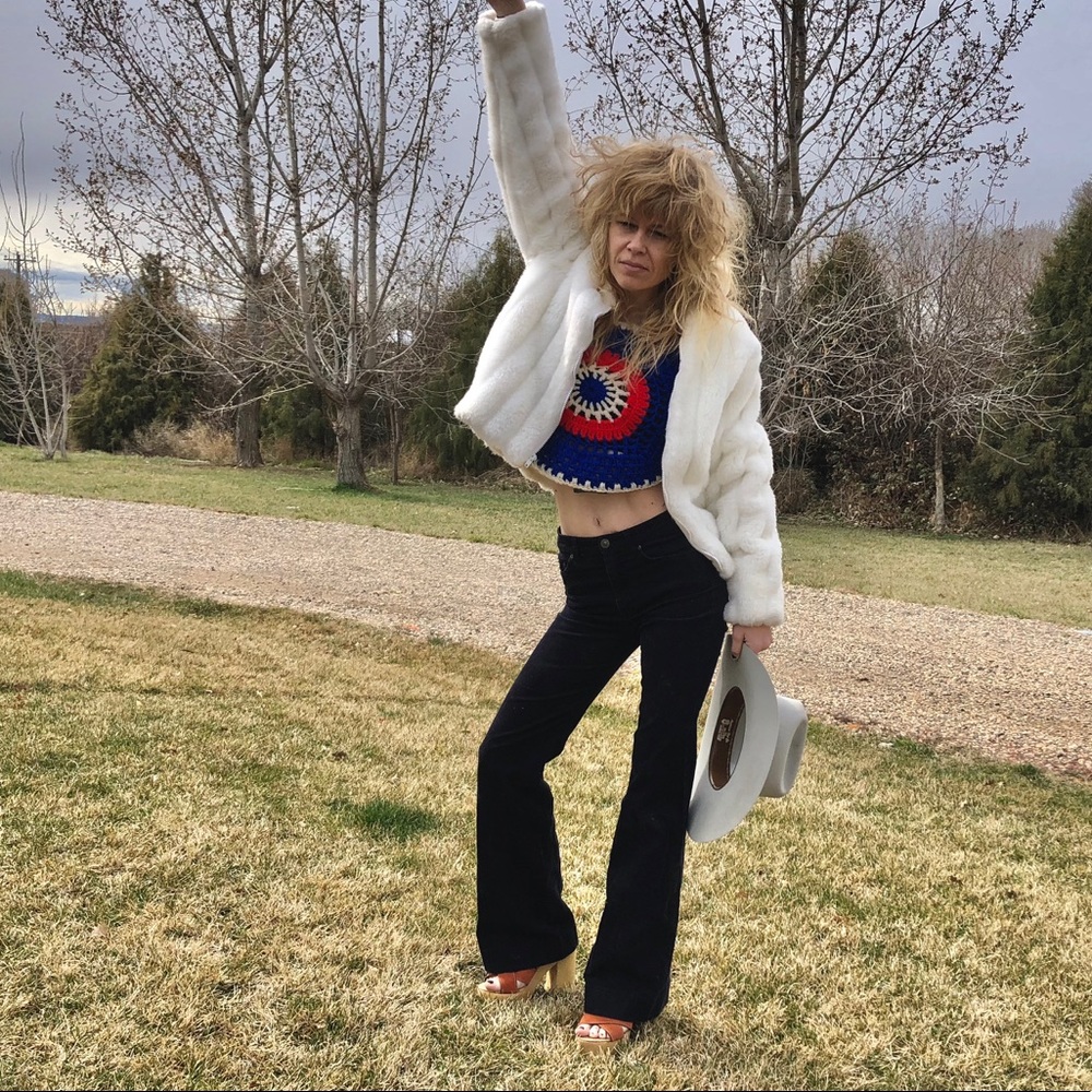 Vintage American made white faux fur jacket